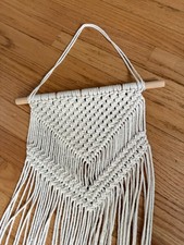 2pc Macrame Wall Hanging Set Woven Cotton Fringe on Wooden Dowel