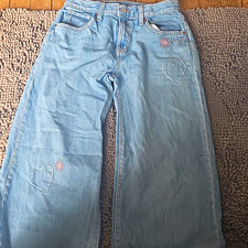 Old Navy Girls Super Baggy Wide Leg Mid-Rise Light Wash Blue Denim Jeans 14