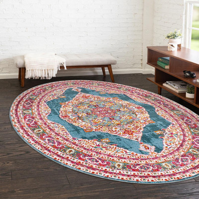 Unique Loom Baracoa Collection Area Rug - Regla 3 3 X 5 3 Oval Turquoise/ Ivory