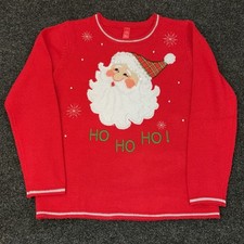 Sweater Kids Youth 8-10 Red Santa Claus Ho Ho Ho Christmas Sequin Knit Pullover