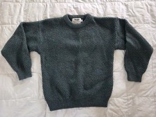 ARAN IRISH WOOL Fisherman Unisex L Sweater Knit Blueish Green Ireland