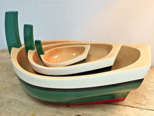 AUSTI ( TINN ) NORWAY Collectible Stacking  Wood Boat Set of 3 - Rare