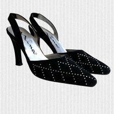 Touch Of Nina Heels Women  s Size 7M Black Suede Sparkle Rhinestones Slingback  s