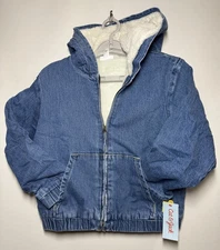 Girls' Hooded Zip-Up Faux Shearling Jean Jacket - Cat & Jack Medium Wash XL