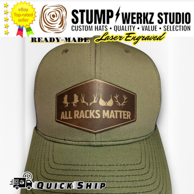 Custom Hat Trucker Baseball Cap Snapback Leather Patch Hunting ALL RACKS MATTER