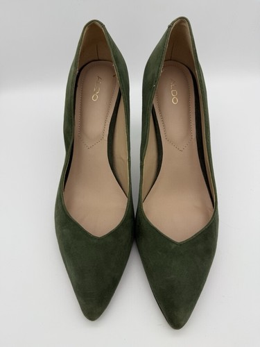 Aldo 3.25" Heels Womens 8.5 Dark Green Suede Pointed Toe Stiletto Pumps Workwear