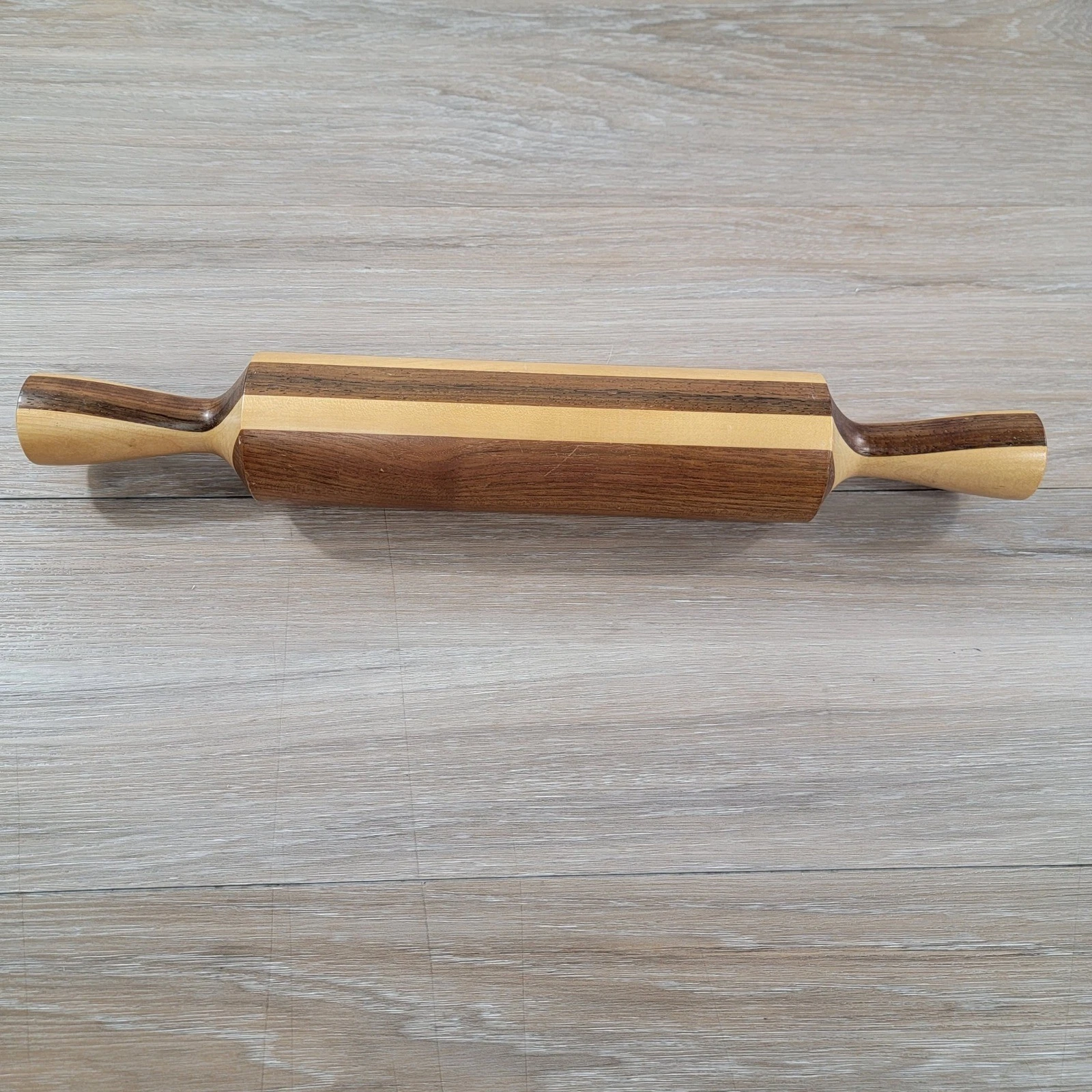 Wood Rolling Pin Dark and Light Tone Wood Inlay Kitchen Decor Maple & Walnut