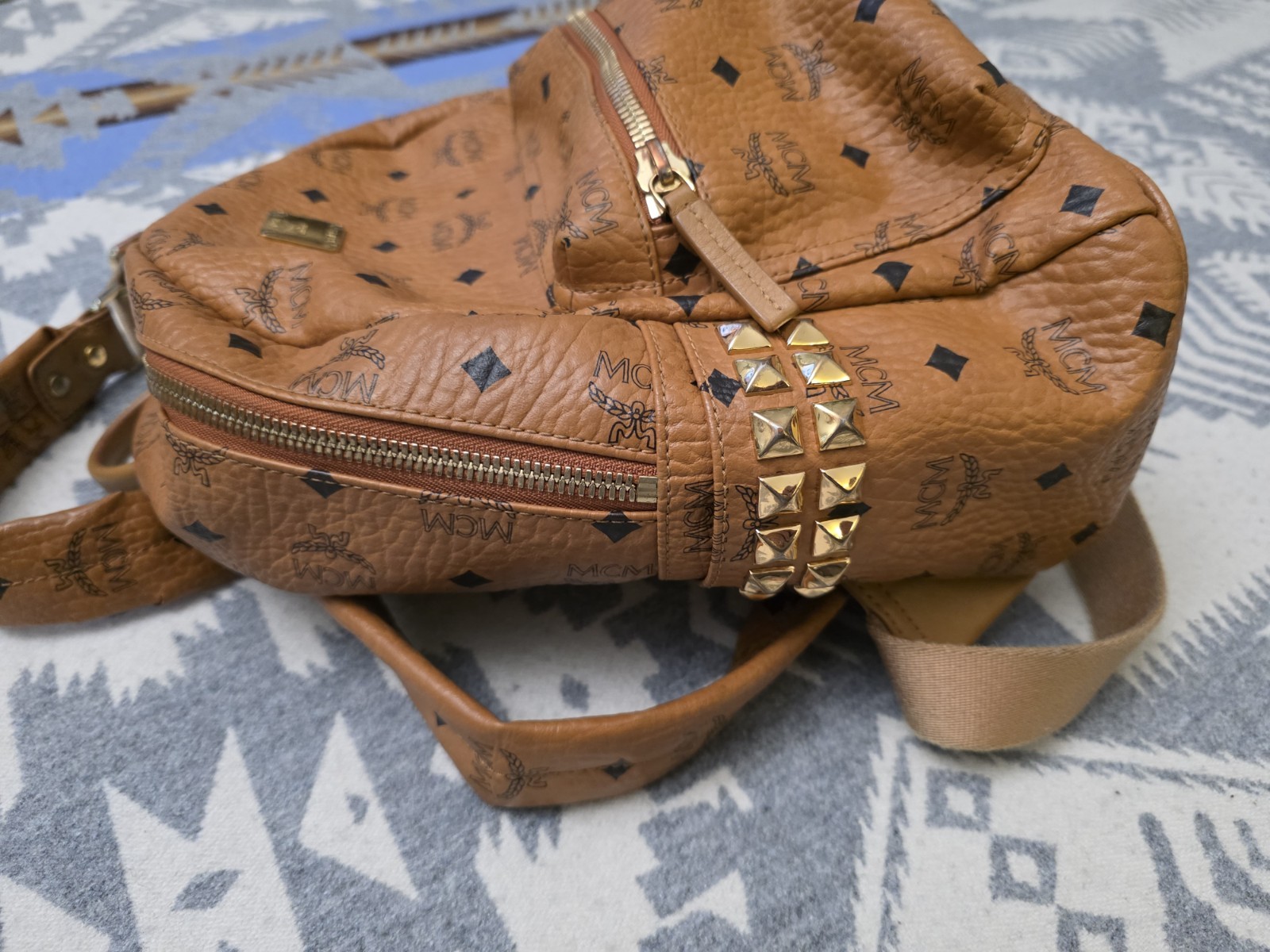 Authentic MCM Visetos Monogram Print Studded Cogn… - image 4