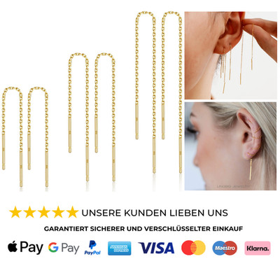 LINGBG Einfädler Ohrringe 925 Silber Lange Kette Tropfen Minimalistisch