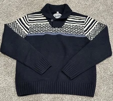 Schott Bros Blue Fair Isle Sweater Wool Fisherman Cowl Neck Shawl Preppy L