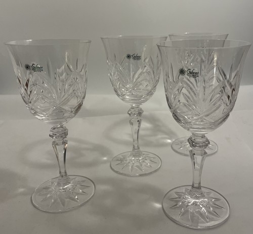 Vtg Set of 4 GALWAY IRISH Crystal 7 5/8" Wine Stems original Sticker and box - Picture 2 of 8