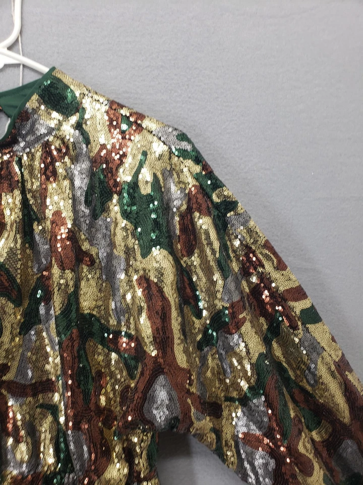 ASOS Dress Women 8 Gold Sequin Metallic Camo Mini Long Sleeve Party Chic Cocktai - Image 3 of 4