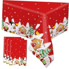 3 Pack Christmas Tablecloth, Disposable Plastic Table Cloth Rectangle Red
