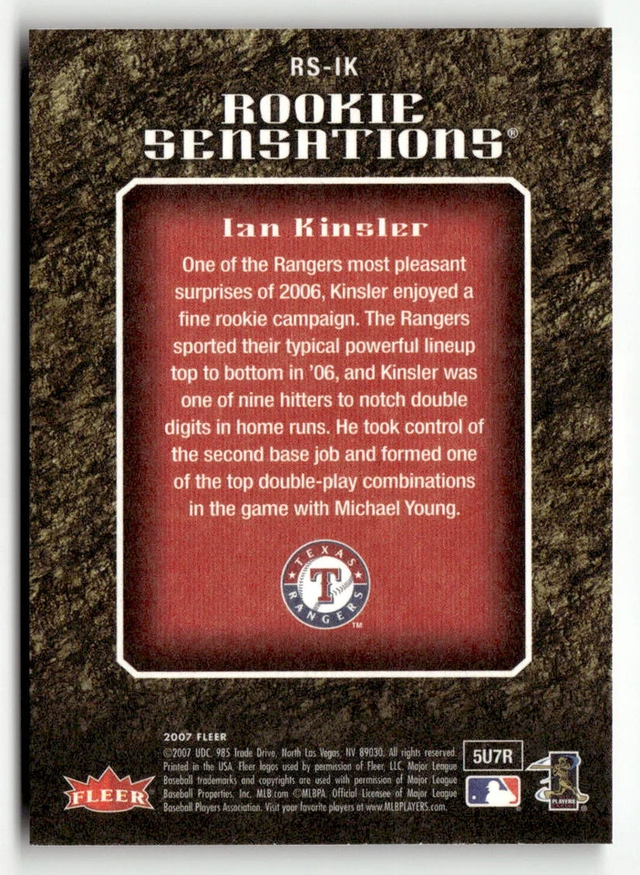2007 Fleer #RS-IK Ian Kinsler Rookie Sensations - Image 2 of 2