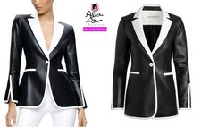 Alice + Olivia Breann Black White Vegan Leather Trim Blazer Jacket sz 6 NWT $595
