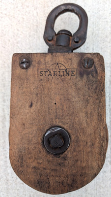 WI Barn Antique ''Starline'' Wood Pulley Block & Tackle Farm Barn Tools Country AO