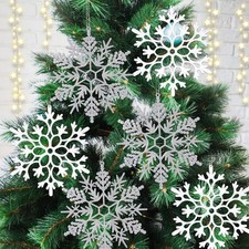 6pcs Large White Silver Snowflakes Ornaments Big Plastic Glitter Snowflake fo...