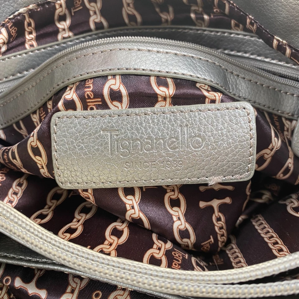 Tignanello Metallic Silver Leather Satchel Shoulder Bag Purse - Image 3 of 4