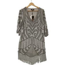 Love Label Luxe Dress Size 16 Women's Grey Sequin Fringe Evening BNWT