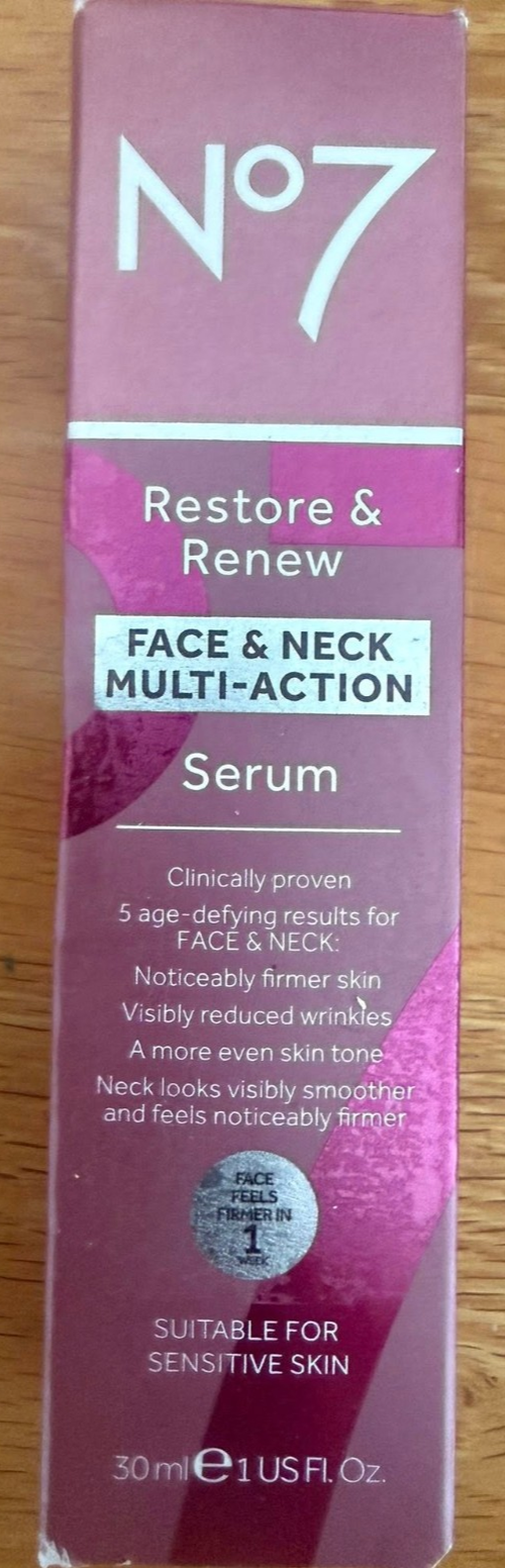 No7 Restore & Renew Face & Neck Multi-Action SERUM 30 ml X4 Tubes - Image 3