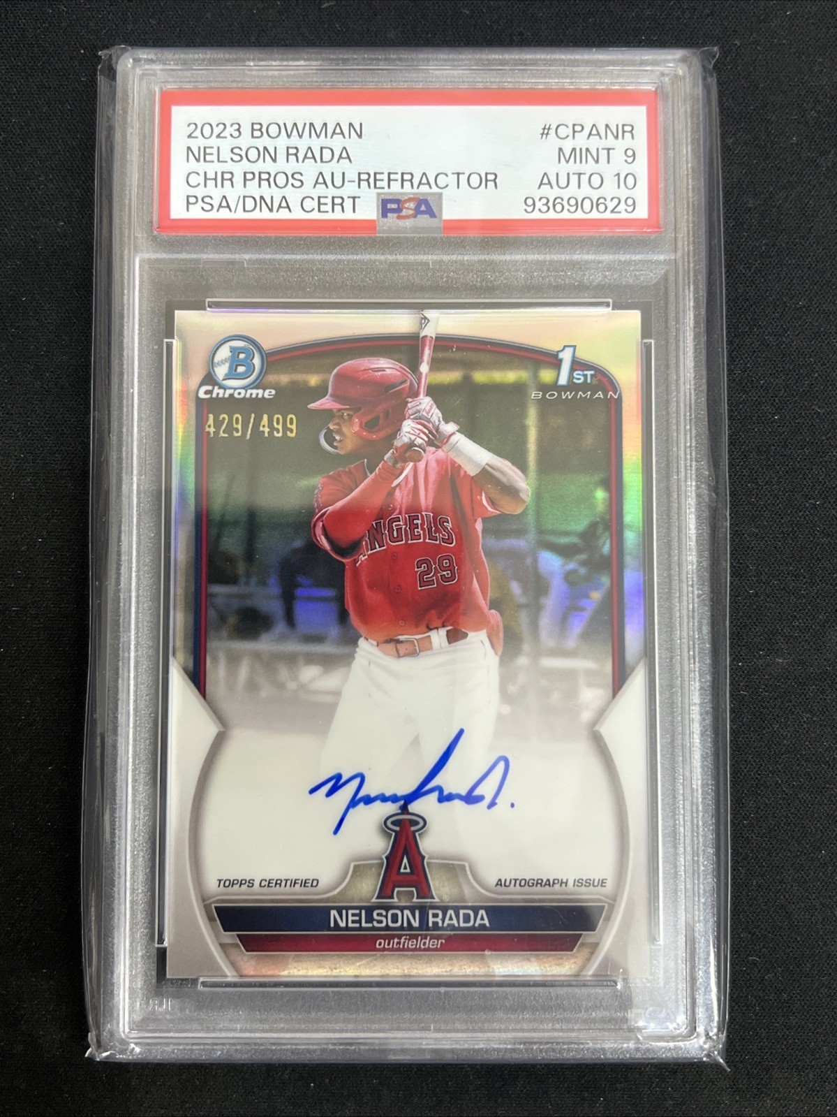 PSA 9/10 Nelson Rada 2023 Bowman 1st Chrome Refractor Auto #/499 Angels Rc
