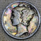 1929 Mercury Dime VG/Fine : Rainbow Tone, Older Date (10K Left) -.9 Fine Silver