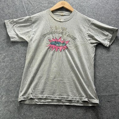 I Run Therefore I Ache Shirt Mens M Gray Running Graphic Tee Crewneck Casual