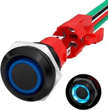 20A 19MM Latching Push Button Switch 12 Volt Blue LED Waterproof ON Size: 19MM