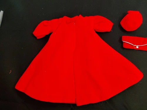 VTG 1962 MATTEL BARBIE RED FLARE COAT, PILLBOX HAT, purse clutch #939