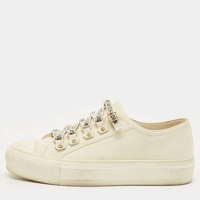 Dior WalknDior Size 35.5 Cream Canvas Low Top Sneakers