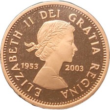 2003 Canada One Cent Penny Coin 50th Anniversary Coronation Proof Heavy Cameo