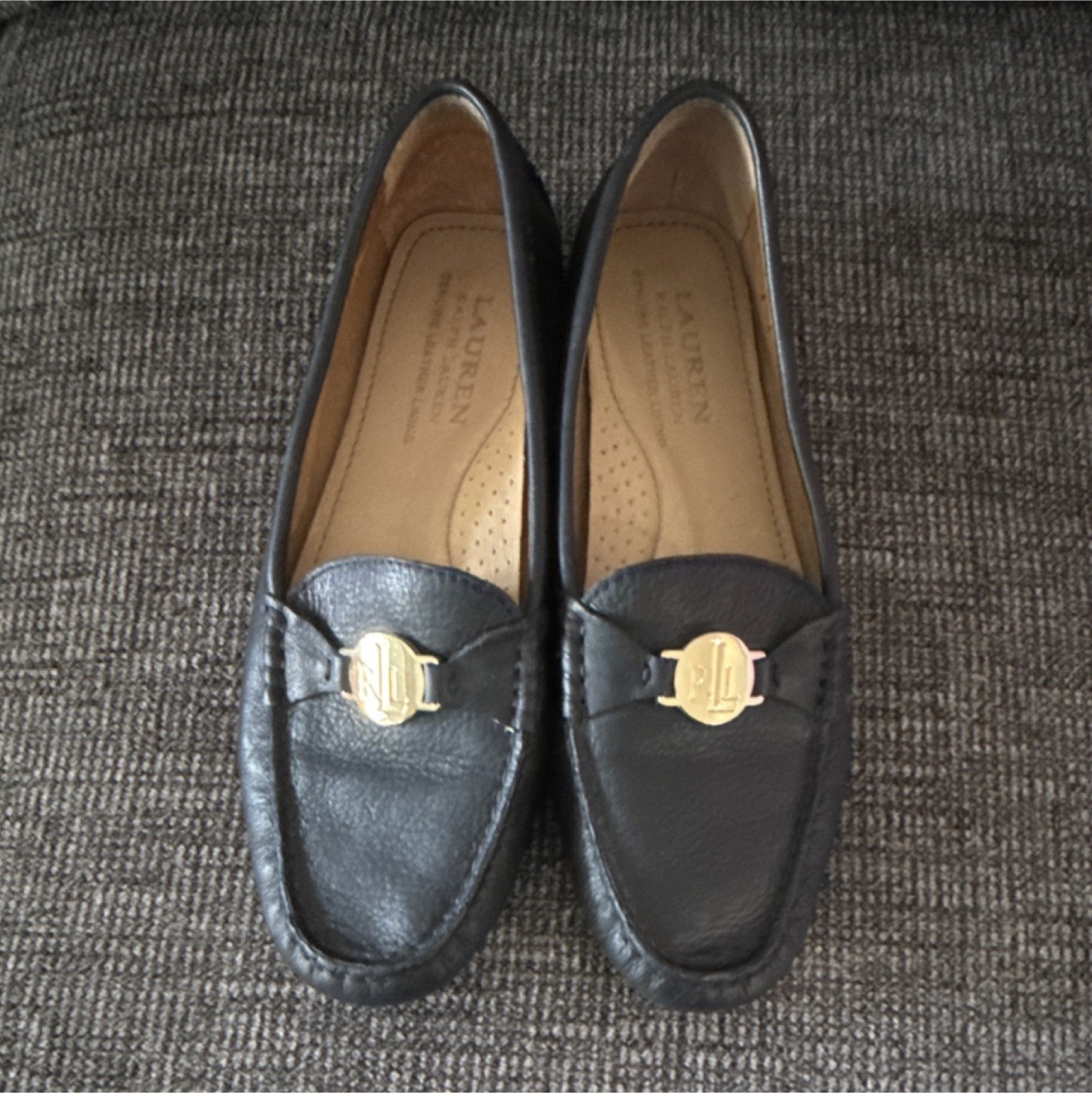 Lauren Ralph Lauren Women's Slip-On Loafer Flats Black Leather Logo US 8 B
