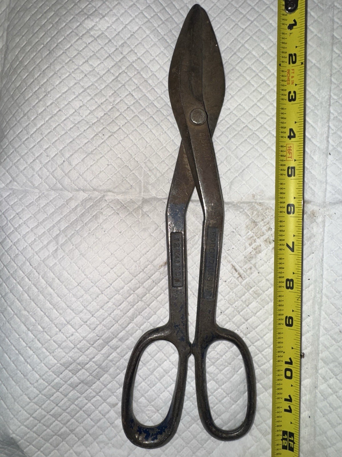 Vintage Old BLUE  012 Forged USA 12-3/4" Sheet Metal Tin Snips High Carbon No14