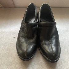 Born Shoes Women US 6 Black Kinney Slip On Clog Leather Chunky Heel Almond Toe