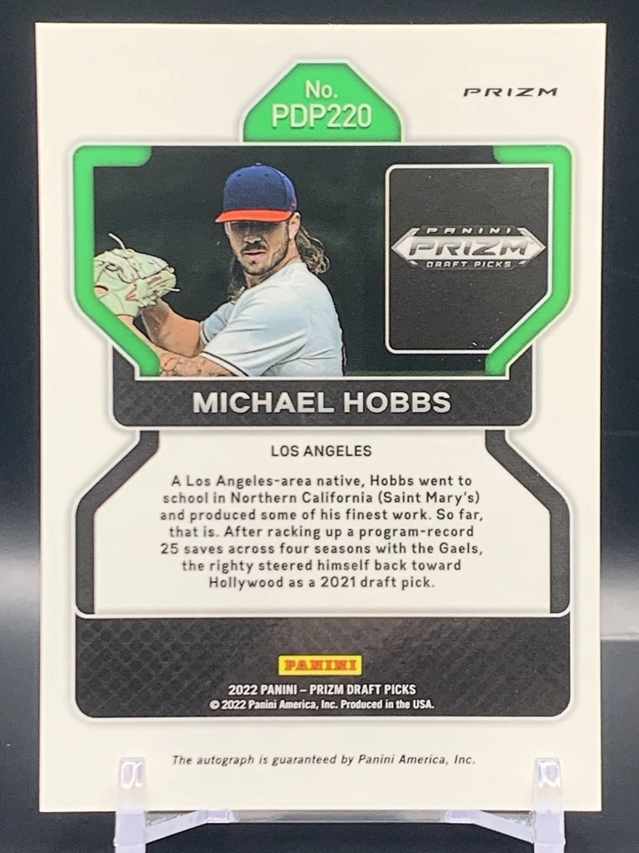 2022 Panini Prizm Draft Picks Michael Hobbs Neon Pink Velocity Auto - LA Dodgers - Image 2 of 2