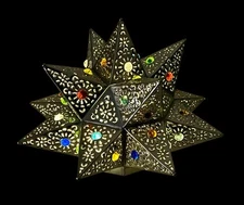 Tin STAR SCONCE w Colored Marbles, Flat Back Star, Mexican Estrella Luminaria