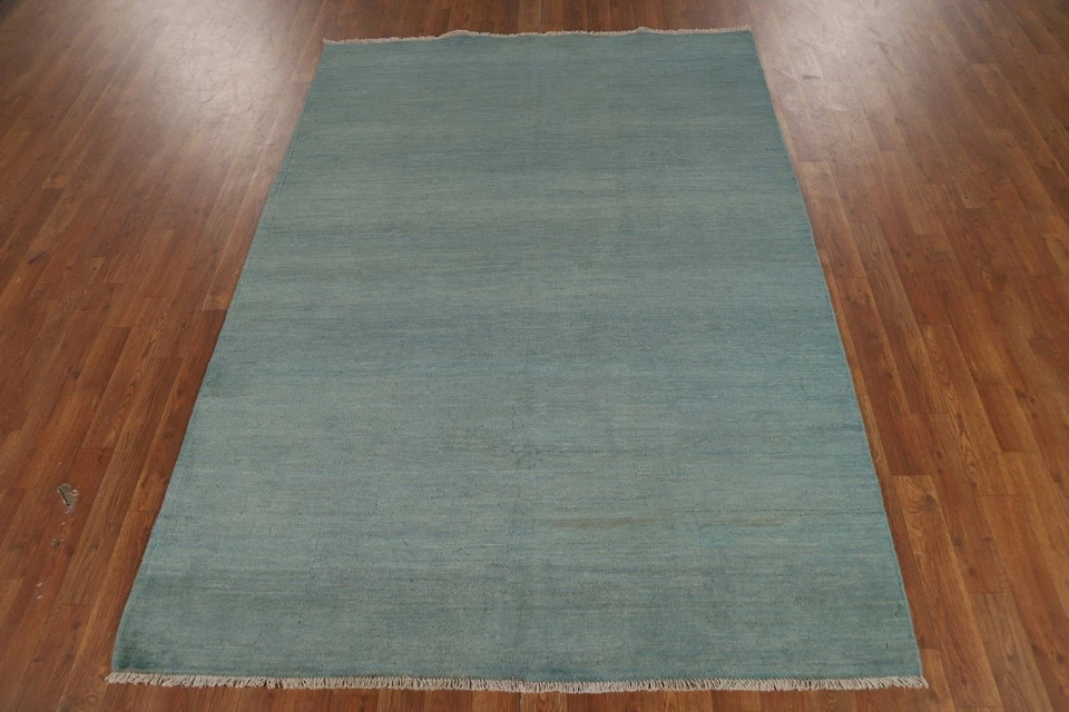 Light Blue Modern Oriental Rug 5x7 Wool Hand-made Contemporary Solid Carpet - Image 3 of 4