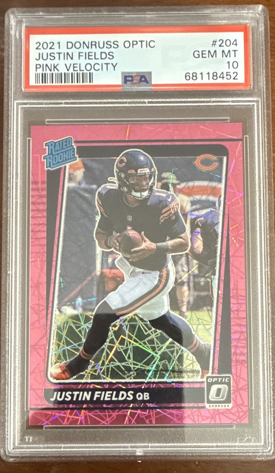 Panini 2021 Donruss Optic Justin Fields Rated Rookie Pink Velocity /79 PSA 10