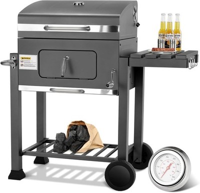 Holzkohlegrill Grillwagen Standgrill mit Grillrost Thermometer Deckel BBQ Kohle