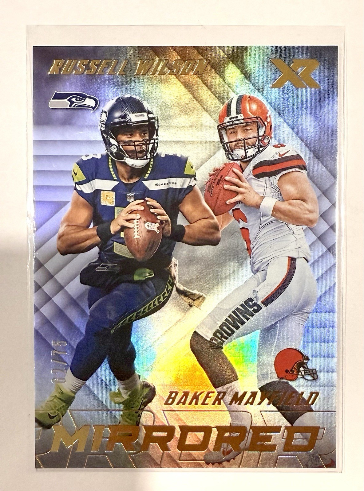 Baker Mayfield Russell Wilson 2018 Panini XR Mirrored Rookie RC Insert /75 SP MT