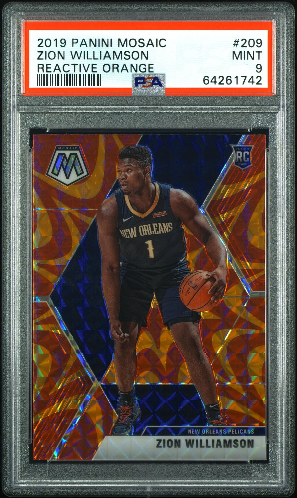 2019 Panini Mosaic Zion Williamson #209 Reactive Orange PSA 9