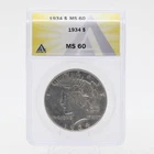 1934 Peace Silver Dollar MS 60 ANACS 90% Silver Philadelphia