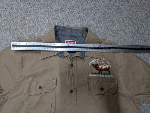 Camisa WRANGLER Comfort Flex Para Hombre Caqui Beige Sarga Exterior Senderismo Trabajo Botón S - Imagen 9 de 11