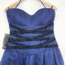 Bebe Dress Prom Evening Special Event L Blue with Black Stripes Neck Strap NEW 