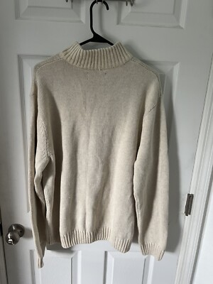 Chaps Cable Knit Sweater 1/4 Zip Mens Long Sleeve Ivory White Size