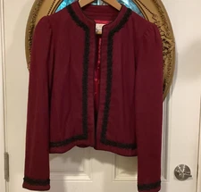 Herman Geist deep burgundy black Academia wool cropped bolero jacket sz.4 Small