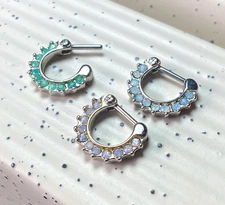 1pc Opalites 11-Gem Septum Clicker 316L Surgical Steel 16g Nose Ring