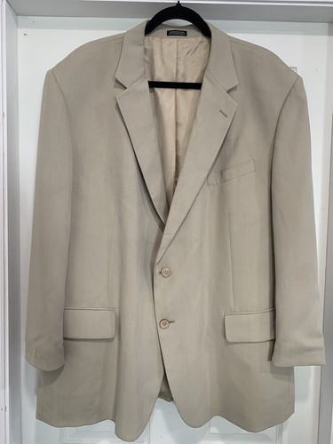 Joseph Feiss Men's Sport Coat Blazer Two Button Beige Herringbone SILK Size 48R