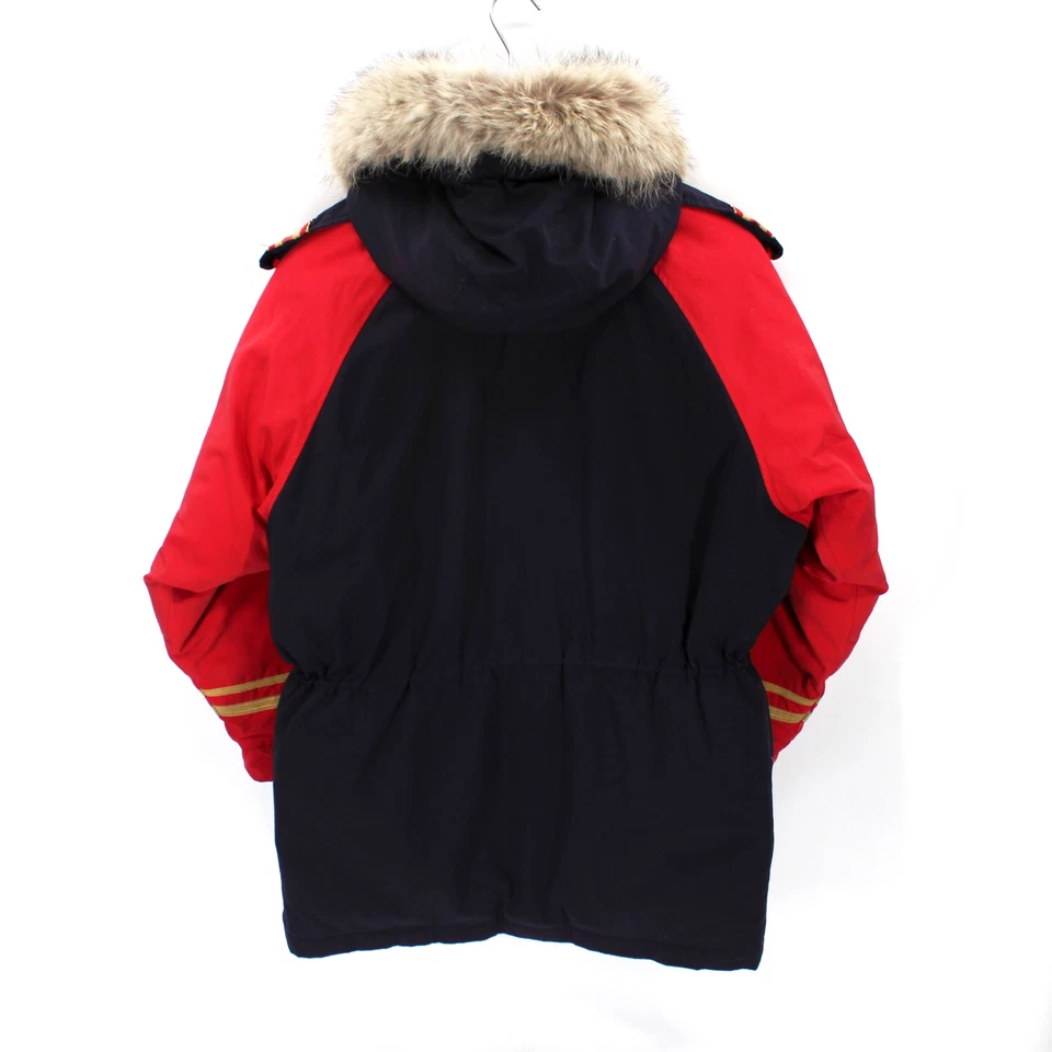 Ralph Lauren Fur Hooded Down Insulated Red Navy Military Parka Coat S Vintage - Image 4 of 4