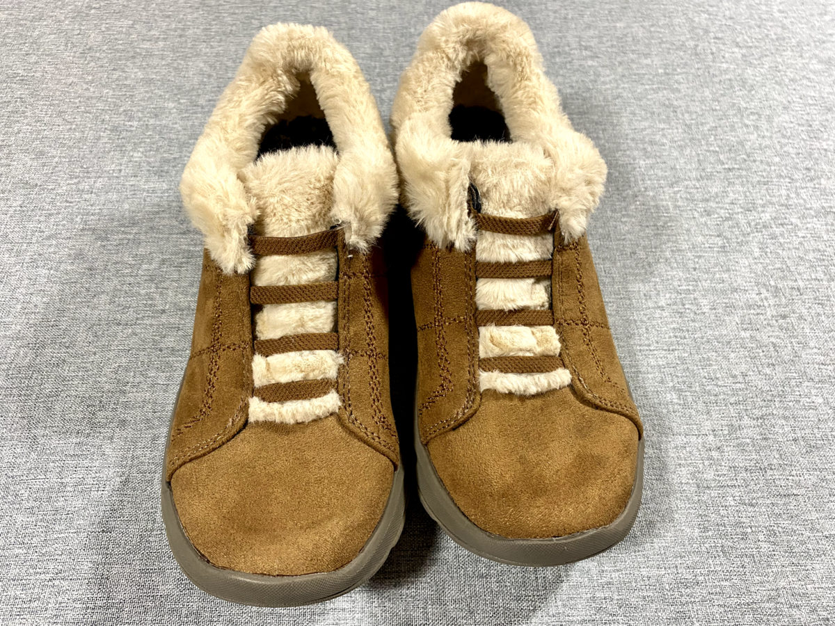 Bzees Golden Women Sz M Slip On Comfort Shoe Toffee Faux Fur